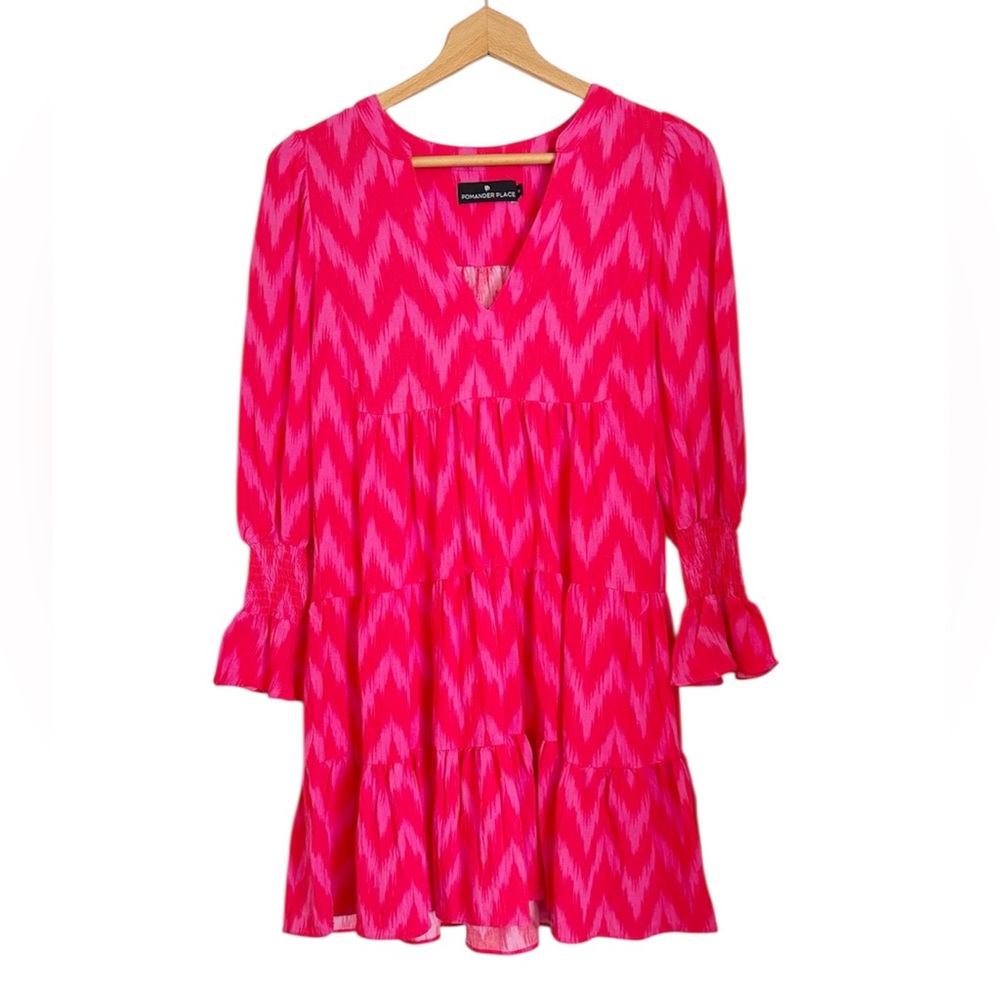 Tuckernuck Pomander Place Kenzo Hot Pink Ikat Ruffed Mini Dress size XS
